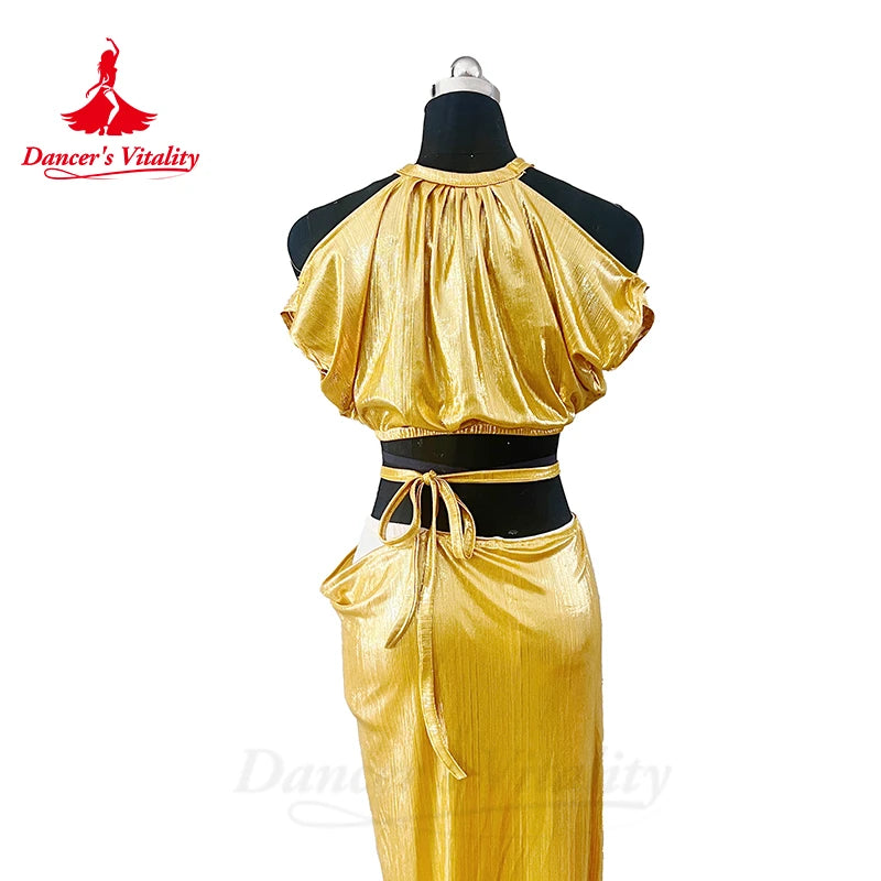 Belly Dance Performance Costume Set for Women Customsized Sleeveless top+Split long skirt 2pcs Adult Child Belly Dancing Outfit