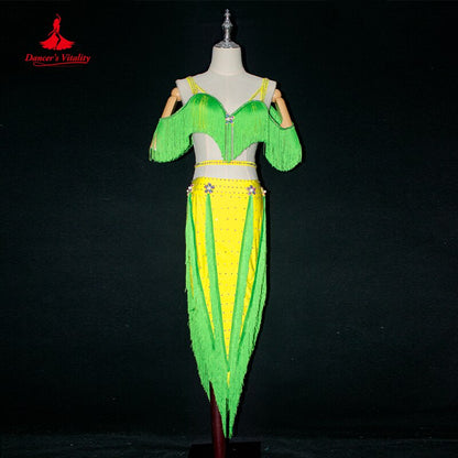 Belly Dance Female Child Adult Tassel Top Profession Custom High-End Diamond Bra Long Skirt Performance Practice Clothes Suit