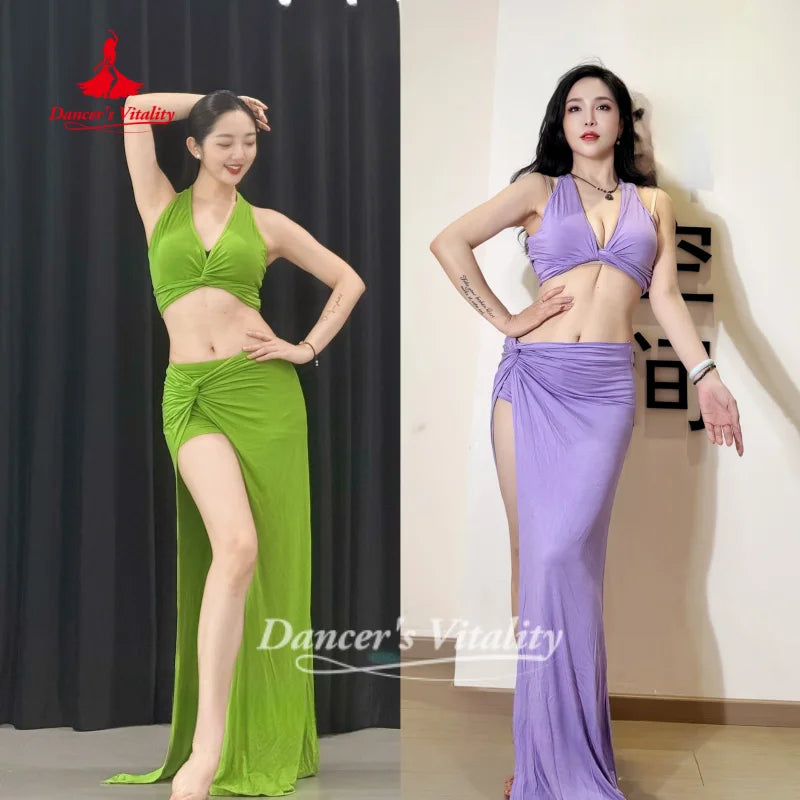 BellyDance Costume V-neck Top+Sexy Long Skirt 2pcs Adult Oriental Dance  Dancer Clothing Dancer's Vitality