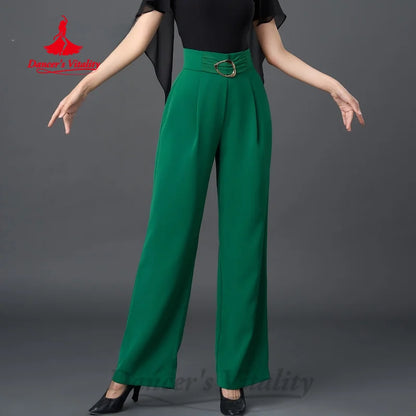 Modern Dancing Latin Dance Costume Customized High Waist Slimming Straight Tube Pants Tango Chacha Samba Practice Clothes