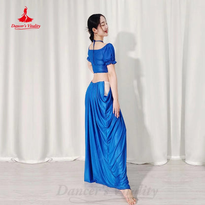 Belly Dancer Costume Suit Women Chiffon Short Sleeves Top+long Skirt 2pcs Girl Oriental Dancing Clothing Bellydance Wear Outfit