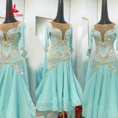 Modern Dance Performance Dress Waltz Performance Dresses Full Diamond Skirt  Adult Female Artistic Examination Ballroom Clothes