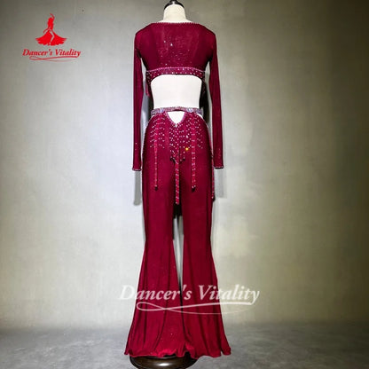 Belly Dance Costumes for Women's Customized Shoulder Sleeves+Bra+Pants 3pcs Competition Performance Clothing Dance's Vitality