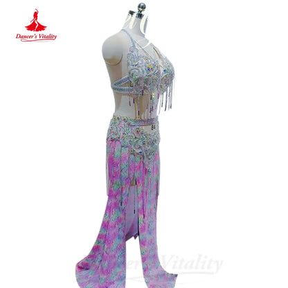 Bellydance Costume Customized Senior AB Stones Bra+Luxury Split Long Skirt 2pcs Oriental Dance Professional Performance Clothing