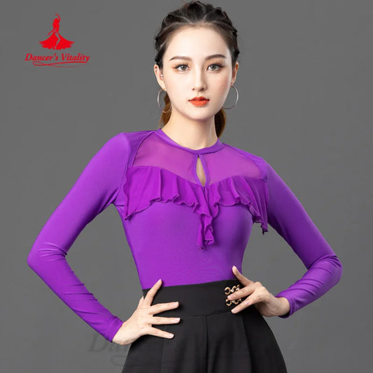 Latin Dance Outfit Women's Customization Tango Chacha Samba Long Sleeves Practice Clothes Girls' ModernDance Training Clothing