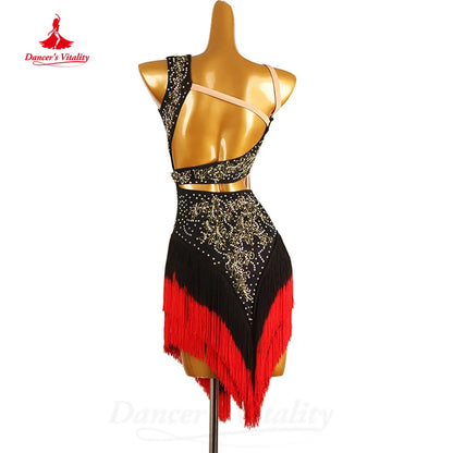 Latin Dance Competition Dress Customized Senior AB Stones Tassel Dress Women Tango Rumba Samba Professional Performance Costume