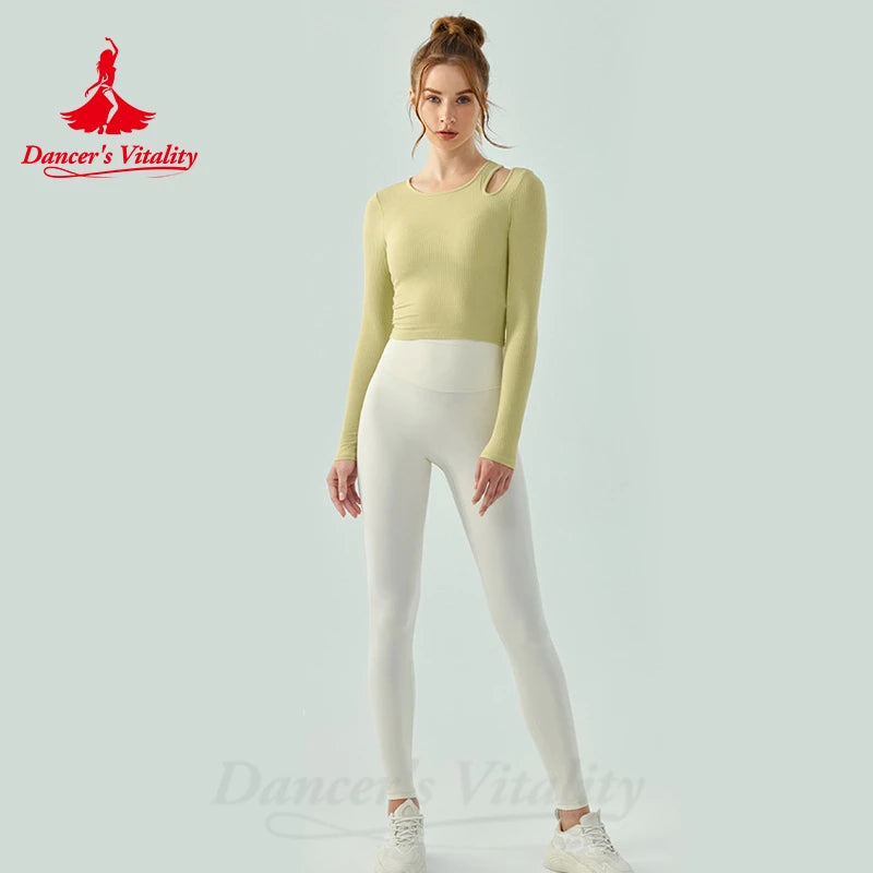 Yoga Dance Costume for Women Long Sleeved Women with Chest Pads Slimming Out Running Jumping Aerobics Fitness Clothing Top