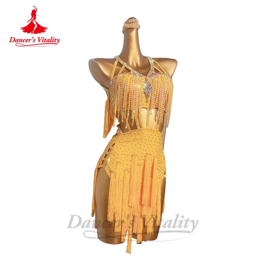 Latin Dance Tassel Dresses for Women B Stones Rumba Chacha Tango Performance Competiton Clothes Adult Child Latin Fringe Dresses