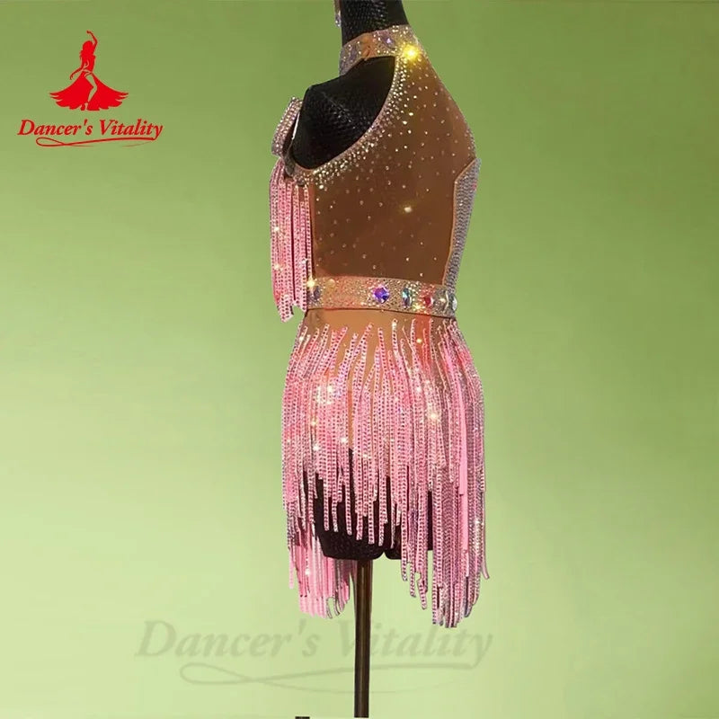 Latin Dance Performance Dress for Women Senior AB Stones Rumba Chacha Tango Competiton Costume Skirt Adult Child Latin Dresses