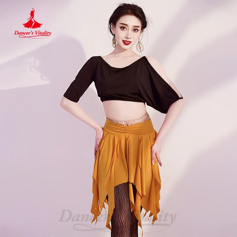 BellyDance Practice Suit Women's Customized Short Sleeved Top+Irregular Short Skirt 2pcs Oriental Dance Performance Clothing