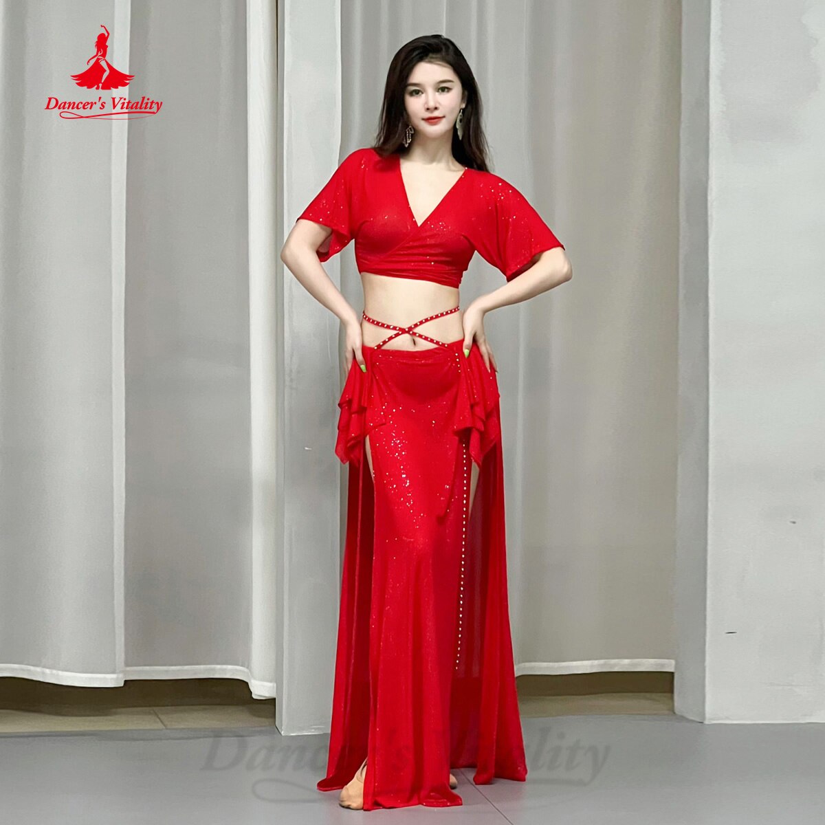 Belly Dance Costume Women 2023 New Summer Gauze Short Sleeves Top+Long Skirt 2pcs Oriental Training Suit Bellydance Outfit