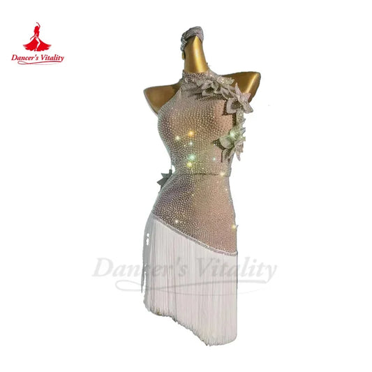 Latin Dance Dress for Women Customsized Senior AB Stones Rumba Chacha Tango Performance Professional Clothing Latin Dresses