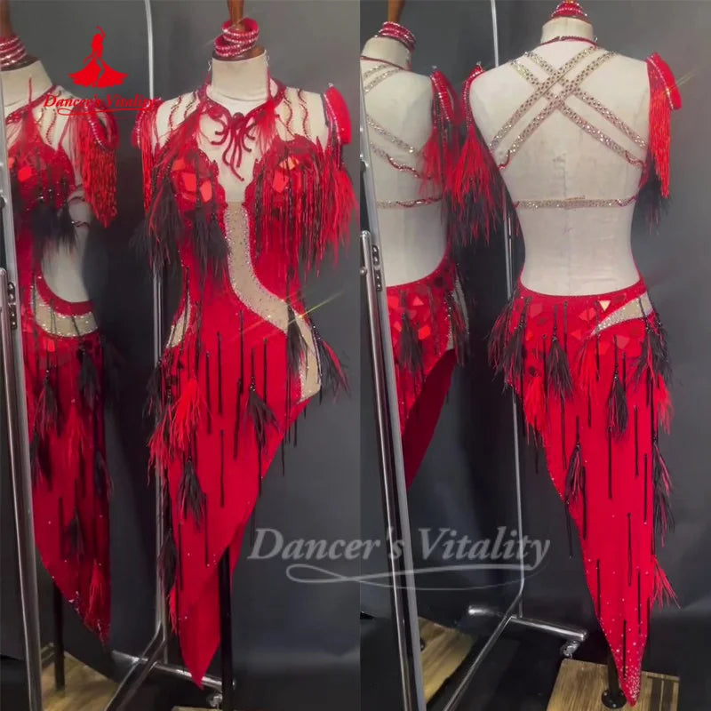 Belly Dance Clothing Women's Customization Advanced Luxury AB Stones Fringe Set Drum Solo Competition Outfit Dance's Vitality