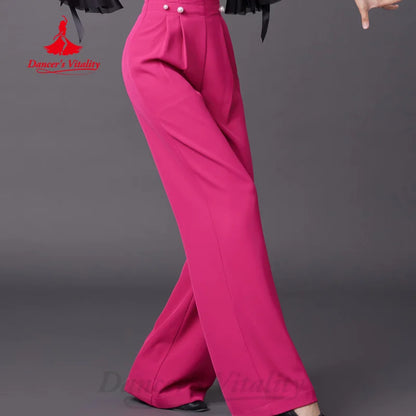 Modern Latin Dance Pants Women's Customization High Waisted Slimming Straight Leg Pants Tango Chacha Samba Practice Clothing