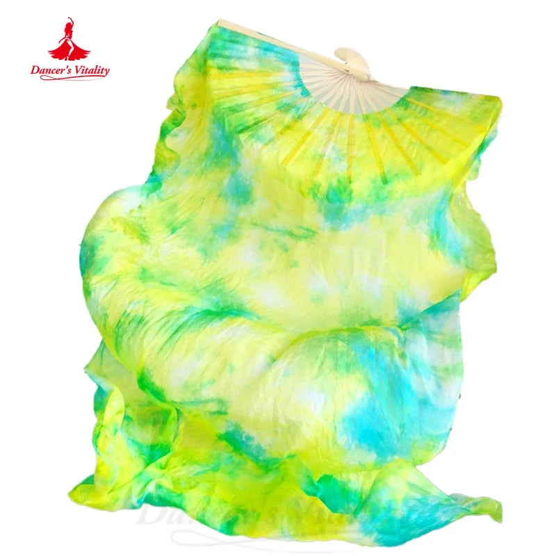 Dyed 100% pure natural silk fan veils for women belly dance performance fan belly dance costumes and accessories A pair