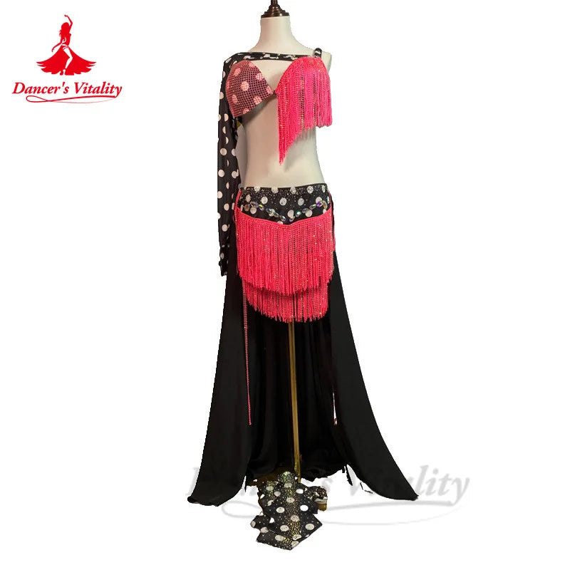 Bellydance Costumes Women's  Sets Customized Stones Bra+tassels Long Skirt Oriental Dance Professional Performance Clothing