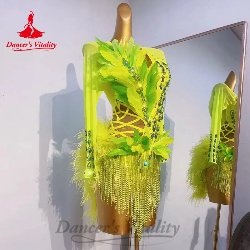 Latin Dance Performance Costumes Advanced Customization Feather Tassel Dance Skirt Tango samba Adult Children Competition Dresse