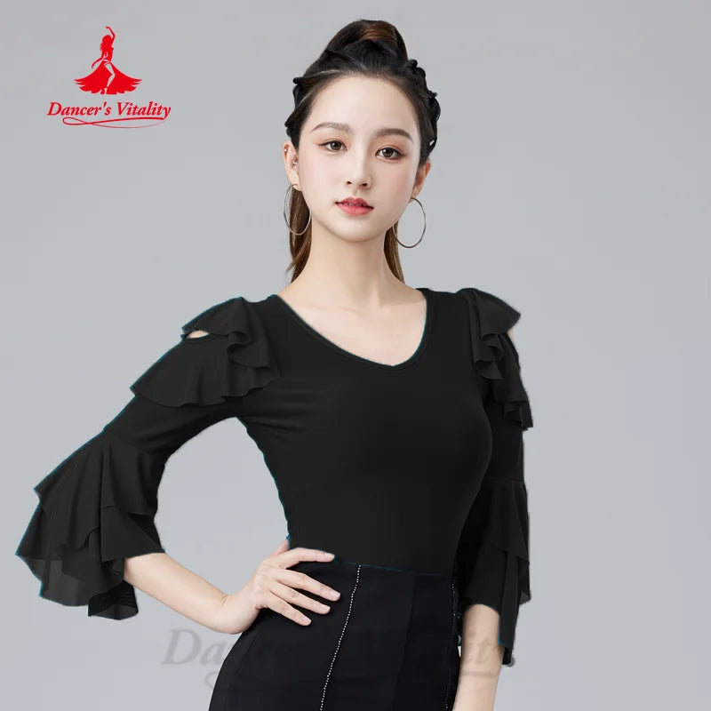 Modern Dance Clothing Women Customized Comfortable Slimming Practice Top Social Dance Tops Tango Chacha Samba Practice Clothes