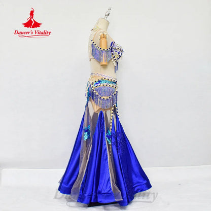 Belly Dance Performance Set Customized Pearl Diamond Bra+Sexy Split Tassel Long Skirt 2pcs Oriental Dance Competition Clothing belly dancer outfit belly dance skirt belly dance costume belly dance outfit belly dancer belly dance