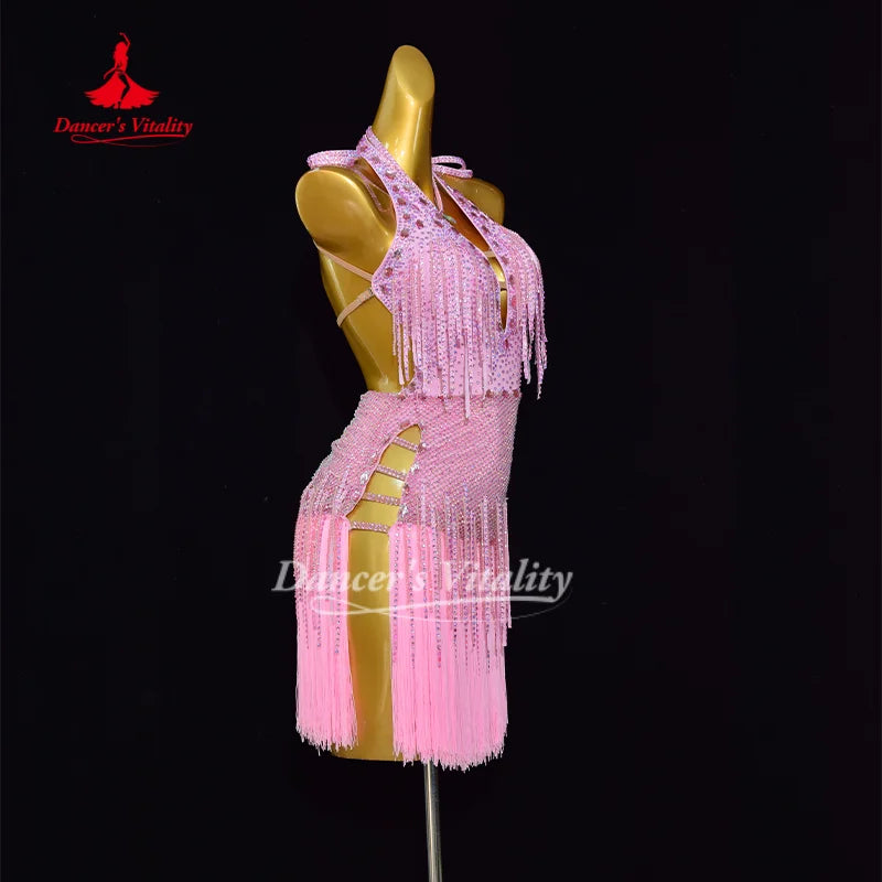 Latin Dance Sexy Backless Tassel Dress Customized Cha Cha Rumba Samba Performance Costume Competition Dresses Dancer's Vitality