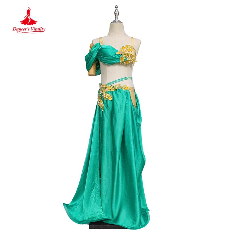 Belly Dance Performance Costume Set for Women Customized Hand Made Stones Bra+split Stain Skirt 2pcs Female Oriental Dance Wear