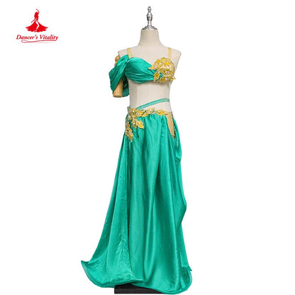 Belly Dance Performance Costume Set for Women Customized Hand Made Stones Bra+split Stain Skirt 2pcs Female Oriental Dance Wear