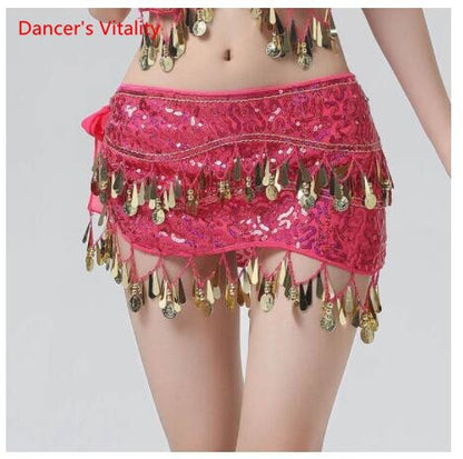 New Arrival Accessories For Dancewear With Sequins And Fringe, Elastic Mesh Ruffles, Women's Belts For Belly Dance, Scarf