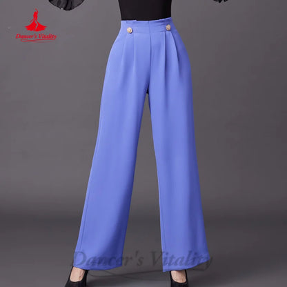 Modern Latin Dance Pants Women's Customization High Waisted Slimming Straight Leg Pants Tango Chacha Samba Practice Clothing