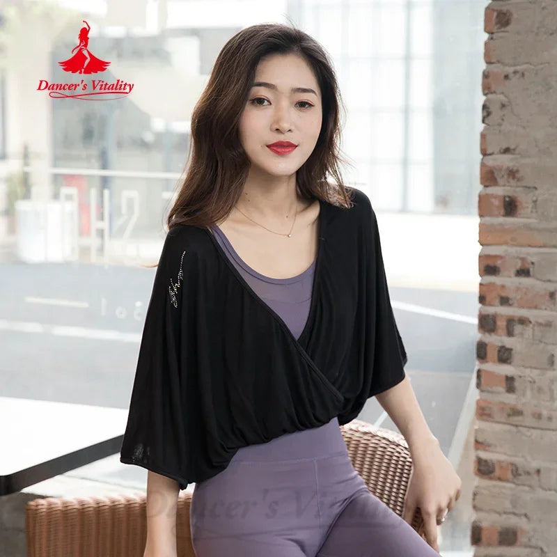 BellyDance Practice Tops Black Loose Comfortable V-neck Top Women's Oriental Dance Modern Dance Professional Training Clothing