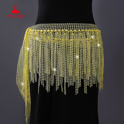 Belly Dance Dream Star River Diamond Tassel Hip Scarf Dynamic Fishing Net Hot Drill Versatile Waist Chain Bellydance Hip Scarf