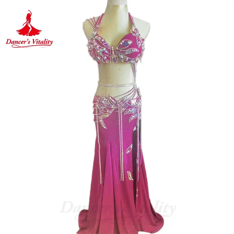 Bellydance Costumes Suit for Women Custom AB Stones Bra+spandex Long Skirt 2pcs Adult Children Belly Dancing Performance Wear