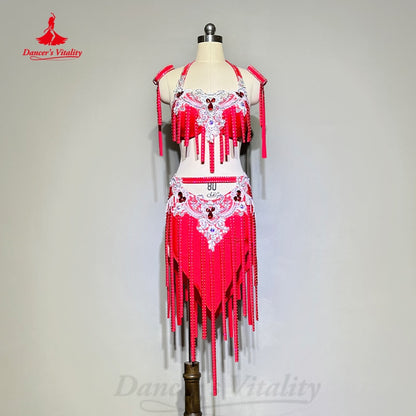 Belly Dance Costume Original Dancer's Comeptition Suit Tassel Performance Clothes Customsized Women Children Bellydance Set