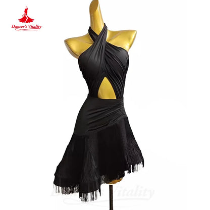 Latin Dance Practice Clothing Customized Black Sexy Backless Fishtail Skirt Tango Chacha Samba Professional Performance Costumes