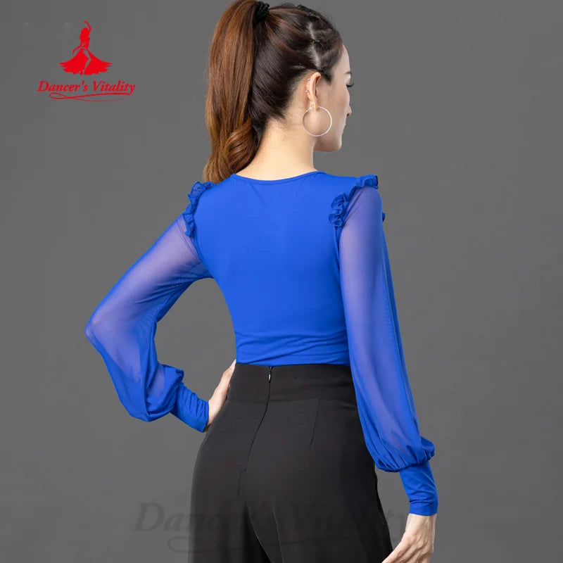 Latin Dance Training Clothing Women's Customization Comfortable Long Sleeved Practice Clothes Chacha Samba Modern Dancing Top