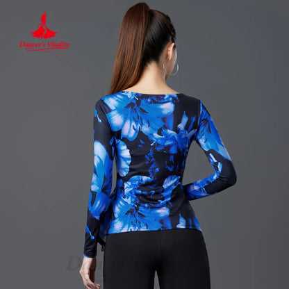 Latin Dance Modern Dancing Practice Clothes Women's Customized High Grade Printed Long Sleeved Top Tango Samba Training Clothing