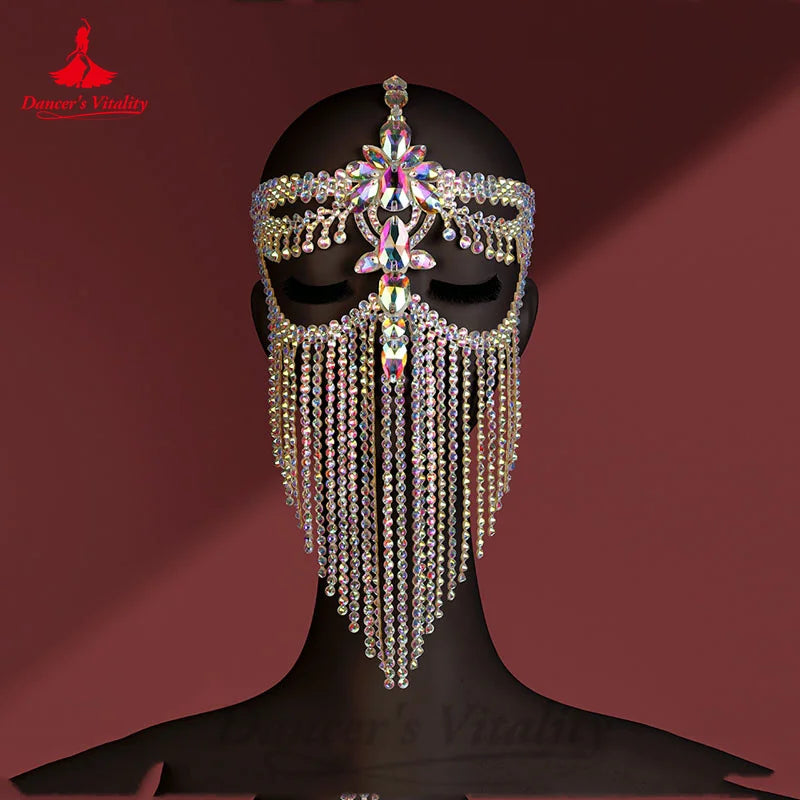 Belly Dance Tassel Face Curtain Exotic Style Mask Ball Performance Mask Handmade AB Stones Original Design Face Mask