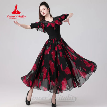 Modern Dancing Latin Dance Clothing Women's Customized Elegant Print Performance Set Adult Tango Chacha Samba Practice Clothes