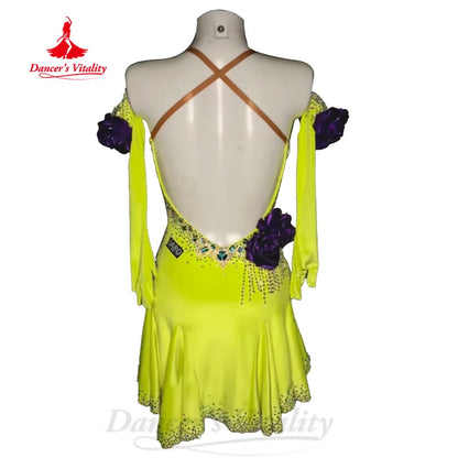 Latin Dance Costume Customized Senior AB Stones Sexy Backless Dress for Adult Children Tango Chacha Samba Performance Clothing