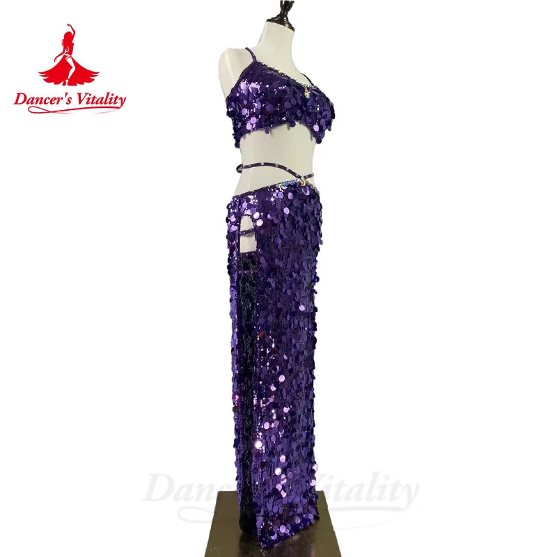 Belly Dance Costumes Set for Women Sequins Bra Top+long Skirt 2pcs Oriental Competiton Suit Custom Adult Child Bellydance Wear