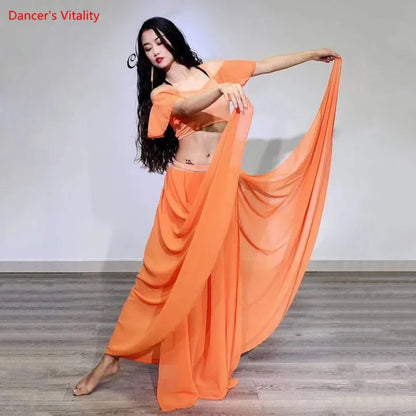 Belly Dance Suit Sling Top Off Shoulder Sleeves Split Skirt Practice Clothes Aldult Oriental Women Dancing Performance Clothing