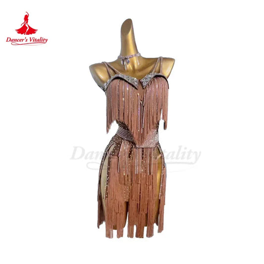 Latin Dance Fringe Dress for Women Custom Rumba Chacha Tango Performance Competiton Costume Adult Children Latin Dancing Outfit