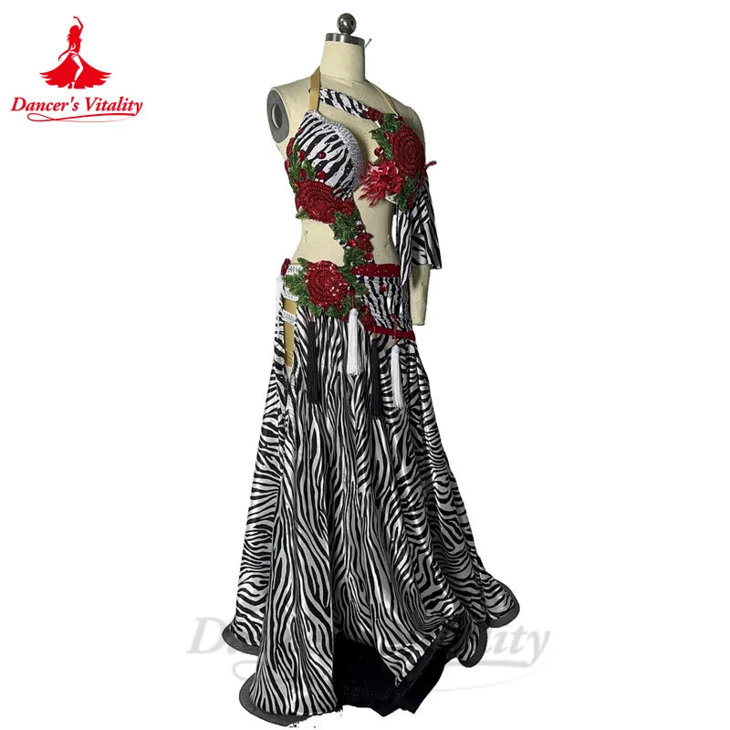 Belly Dance Performance Costume Set for Women Senior Zebra Bra Top+long Skirt 2pcs Custom Adult Children Oriental Dance Outfit