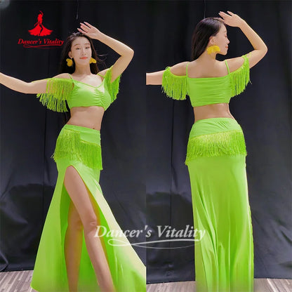 Belly Dance Costume for Women's Sexy Temperament Green Color Tassel Set Adult Oriental Dance Practice Outfit Dancer's Vitality