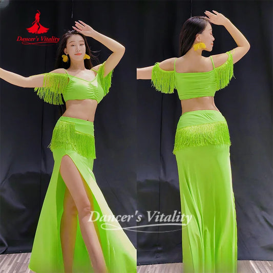 Belly Dance Costume for Women's Sexy Temperament Green Color Tassel Set Adult Oriental Dance Practice Outfit Dancer's Vitality
