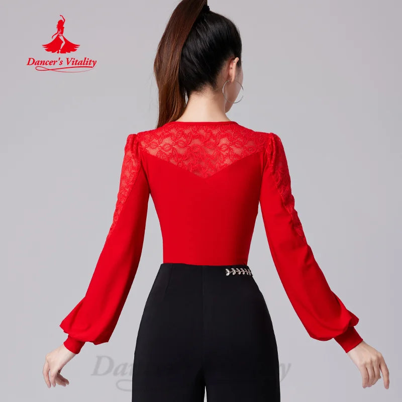 Latin Dance Long Sleeved Top Customized Comfortable Slimming Top Adult Tango Chacha Samba Professional Performance Clothing