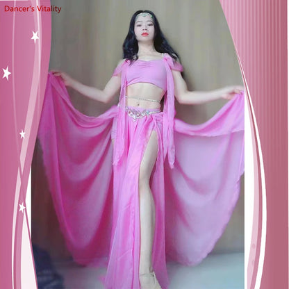 Bellydance Costume Luxory Women Belly Dance Chiffon Sleevless Top+long Skirt 2pcs Cusomzied Adult Children Oriental Outfit Wear