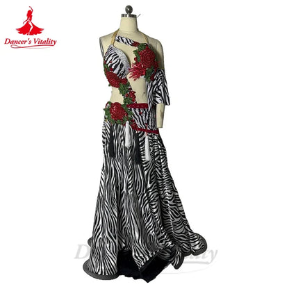 Belly Dance Performance Costume Set for Women Senior Zebra Bra Top+long Skirt 2pcs Custom Adult Children Oriental Dance Outfit