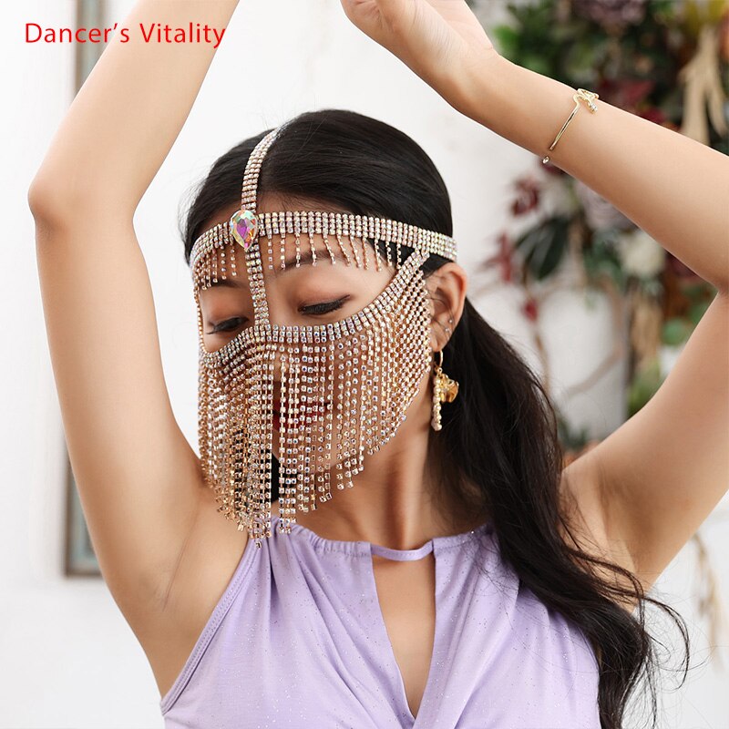 Belly Dance Face Mask Metal Diamond Chain Veil Indian Dancing Female Adult High-End Face Cover Performance Accessories