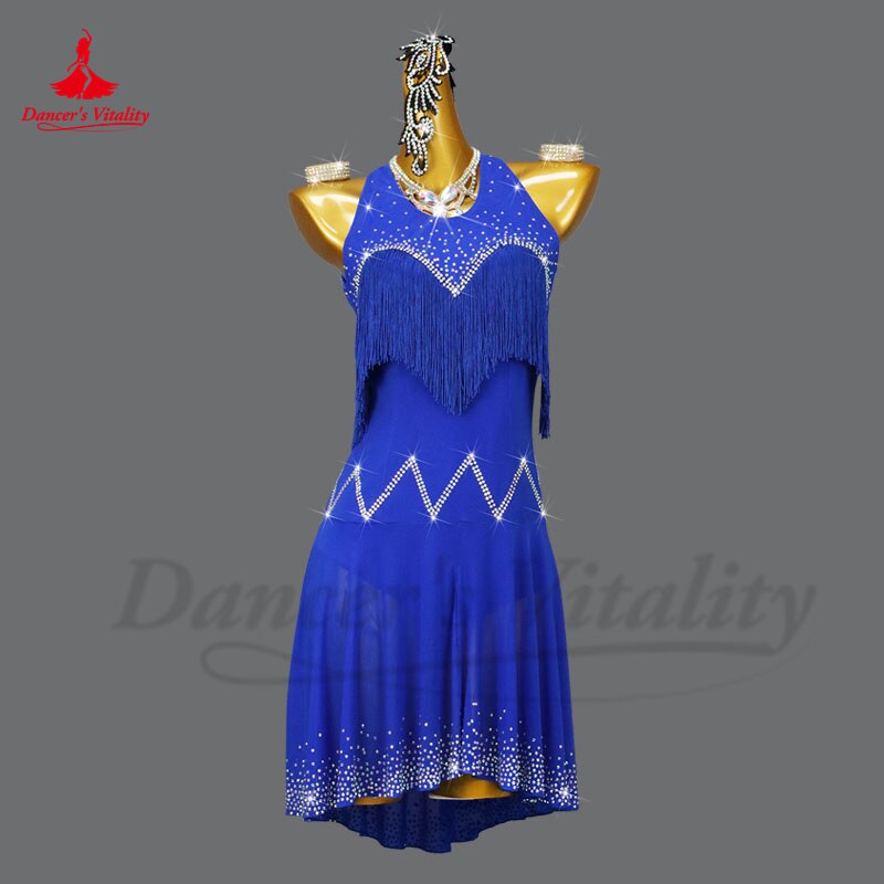 Latin Dance Dress for Women High-End Custom Rumba Chacha Fashion Costume Skirt AB Stones Adult Children Latin Fringe Dresses