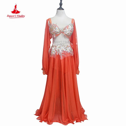 Belly Dance Costume Suit for Women Children Winter Long Sleeves Bra+chiffon Skirt 3pcs Female  Oriental Belly Dancing Outfit